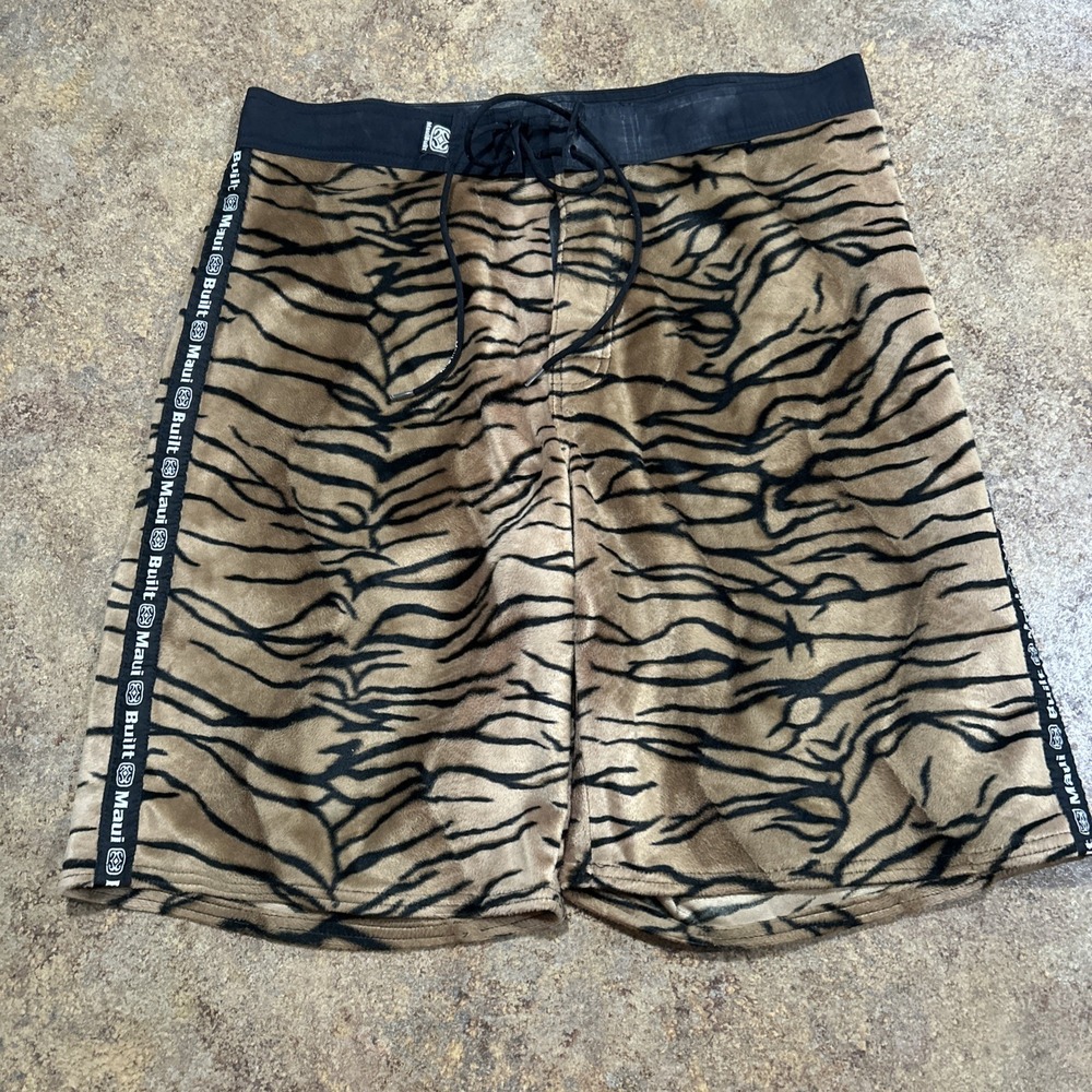 Vintage Y2k Maui Built Boardshorts Size 36 Tiger Stripes Surf Beach Swim Trunks